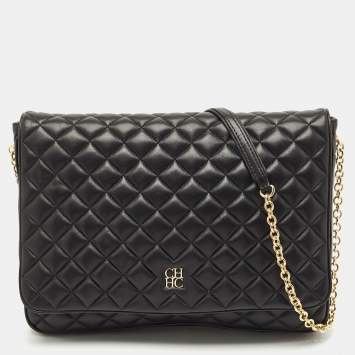 CH Carolina Herrera Black Quilted Leather Flap Chain Shoulder Bag