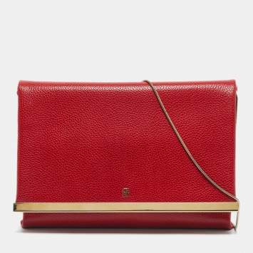 Pre Owned CH Carolina Herrera Red Leather Chain Flap Clutch