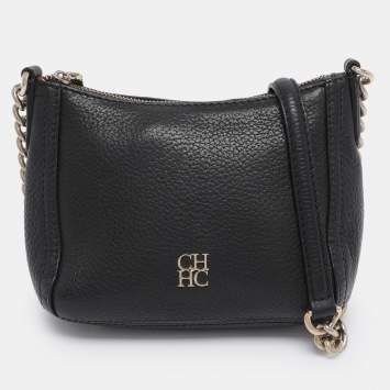 Pre Owned CH Carolina Herrera Black Leather Maria Crossbody Bag