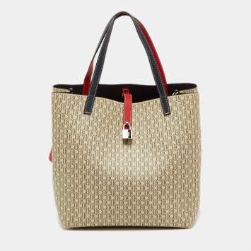 Pre Owned CH Carolina Herrera Beige/Red Monogram Coated Canvas and Leather Matryoshka Padlock Bag