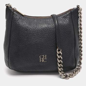 Pre Owned CH Carolina Herrera Navy Blue Leather Maria Shoulder Bag