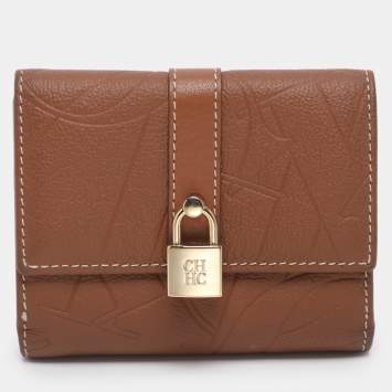 مملوكة مسبقًا CH Carolina Herrera Brown Monogram Leather Matryoshka Lock Compact Wallet