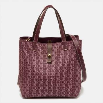 Pre Owned CH Carolina Herrera Burgundy Monogram Coated Canvas and Leather Matryoshka Locked XS Bag