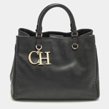 مملوكة مسبقًا CH Carolina Herrera Black Leather Charm Tote