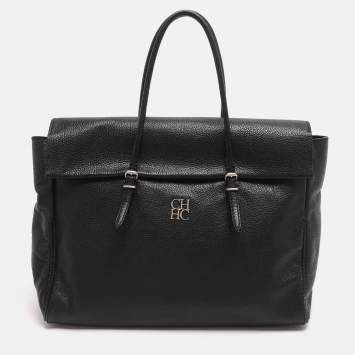 مملوكة مسبقًا CH Carolina Herrera Adagio Tempo Collection Black Leather Tote