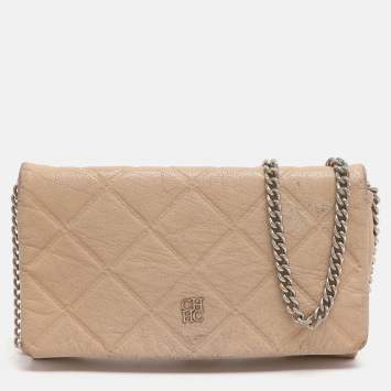 Pre Owned CH Carolina Herrera Beige Quilted Leather Chain Clutch