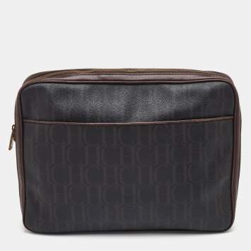 Pre Owned CH Carolina Herrera Brown Coated Canvas and Leather Laptop/Documents Holder Case