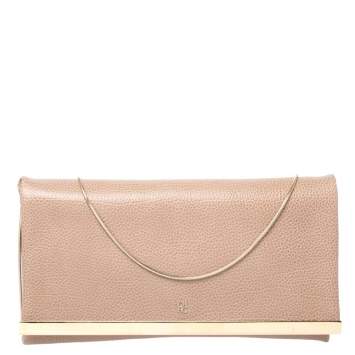 Pre Owned Carolina Herrera Beige Leather Chain Clutch