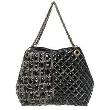 Pre Owned Carolina Herrera Black Monogram Patent Leather Shoulder Bag
