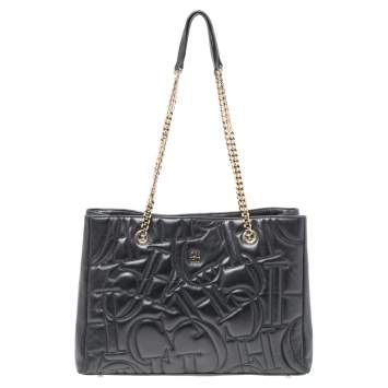 Pre Owned CH Carolina Herrera Black Quilted Leather Shopper Tote