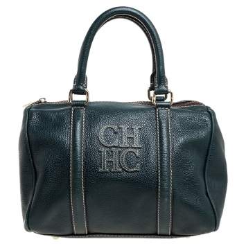 Pre Owned Carolina Herrera Green Monogram Leather Andy Boston Bag