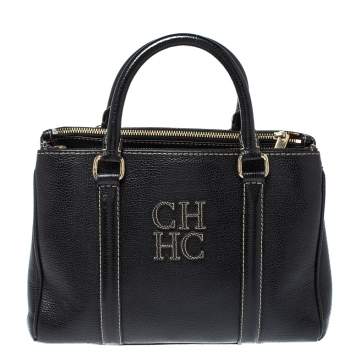 Pre Owned Carolina Herrera Black Pebbled Leather Small Matteo Tote