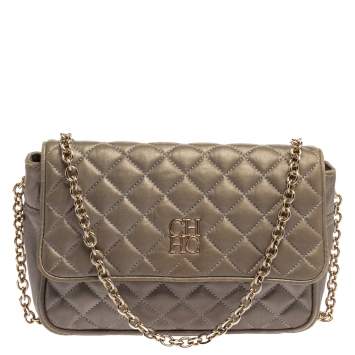Pre Owned Carolina Herrera Grey Quilted Leather Shoulder Bag