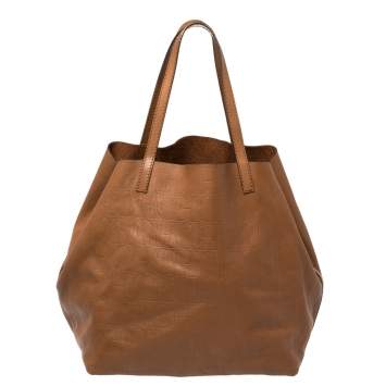 Pre Owned Carolina Herrera Brown Monogram Leather Matryoshka Tote