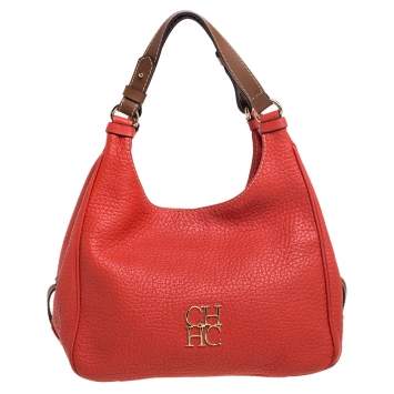 Pre Owned Carolina Herrera Red Grain Leather Hobo