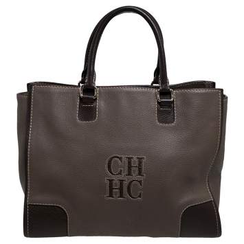 Pre Owned Carolina Herrera Dark Beige/Brown Leather Matteo Tote