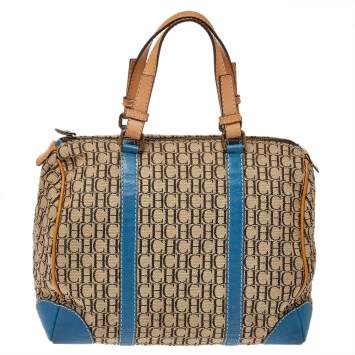مملوكة مسبقًا Carolina Herrera Beige Signature Canvas and Leather Andy Boston Bag