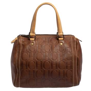 Pre Owned Carolina Herrera Brown Monogram Leather Andy Boston Bag