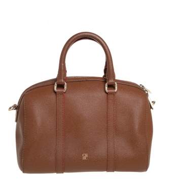 Pre Owned Carolina Herrera Brown Textured Leather Mini Andy Boston Bag