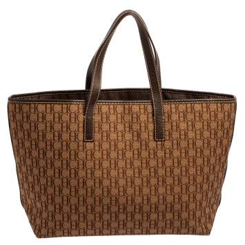 Pre Owned CH Carolina Herrera Brown Monogram Canvas and Leather Shopper Tote