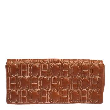 Pre Owned Carolina Herrera Brown Monogram Leather Clutch