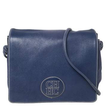 Pre Owned CH Carolina Herrera Blue Leather Flap Crossbody Bag