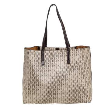 Pre Owned CH Carolina Herrera Beige/Brown Monogram Canvas And Leather Shopper Tote