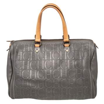 Pre Owned CH Carolina Herrera Grey Leather Large Andy Boston Bag