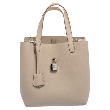 Pre Owned Carolina Herrera Grey Leather Small Matryoshka Locked Tote