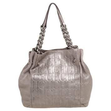 مملوكة مسبقًا CH Carolina Herrera Silver Embossed Leather Shoulder Bag