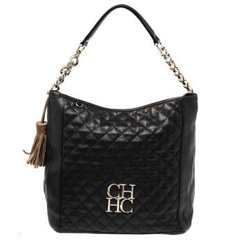 Pre Owned CH Carolina Herrera Black Quilted Leather Chain Hobo
