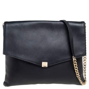 Pre Owned CH Carolina Herrera Black Leather Envelope Shoulder Bag