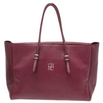 Pre Owned CH Carolina Herrera Plum Leather Tempo Collection Adagio Tote