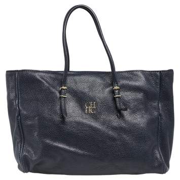Pre Owned Carolina Herrera Dark Blue Leather Tempo Collection Adagio Tote