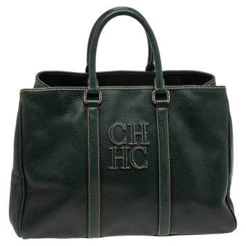 Pre Owned CH Carolina Herrera Green Leather Large Matteo Tote