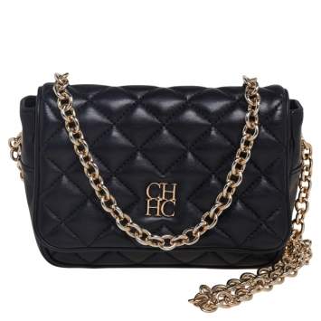مملوكة مسبقًا CH Carolina Herrera Black Quilted Leather Flap Chain Shoulder Bag