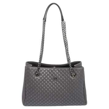 Pre Owned Carolina Herrera Dark Grey Micro Quilted Leather Chain Tote
