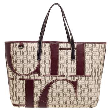 Pre Owned Carolina Herrera Multicolor Monogram Canvas And Leather Shopper Tote