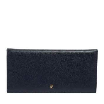 Pre Owned CH Carolina Herrera Navy Blue Leather Flap Bifold Continental Wallet
