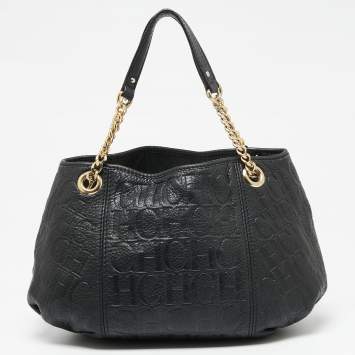 Pre Owned CH Carolina Herrera Monogram Embossed Leather Chain Hobo