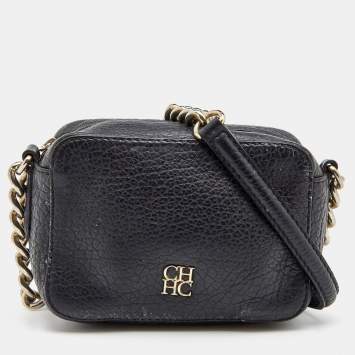 Pre Owned CH Carolina Herrera Black Leather Crossbody Bag