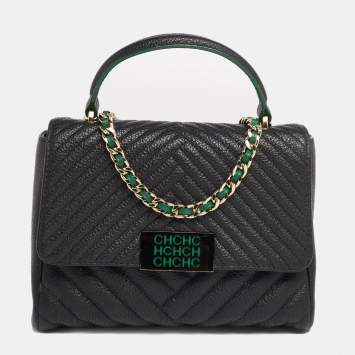 Pre Owned CH Carolina Herrera Black Quilted Leather Flap Top Handle Bag