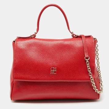 Pre Owned CH Carolina Herrera Red Leather Minuetto Flap Top Handle Bag
