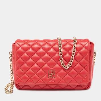 Pre Owned CH Carolina Herrera Red Quilted Leather Flap Chain Shoulder Bag