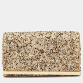 Pre Owned CH Carolina Herrera Multicolor Crystal Embellished Fabric Chain Clutch