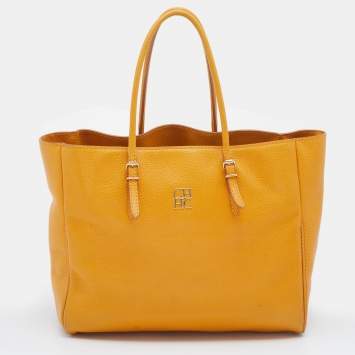 Pre Owned CH Carolina Herrera Yellow Leather Shopper Tote