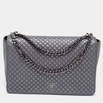 Pre Owned CH Carolina Herrera Grey Quilted Leather Flap Chain Shoulder Bag