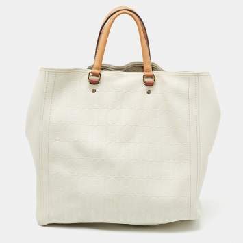 مملوكة مسبقًا CH Carolina Herrera Off White Embossed Monogram Leather Andy Tote