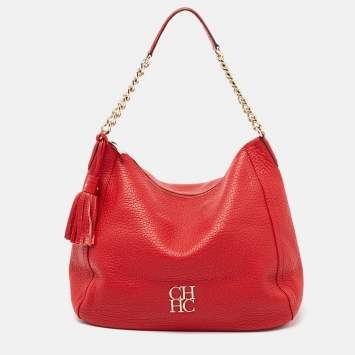 Pre Owned CH Carolina Herrera Red Leather Tassel Hobo