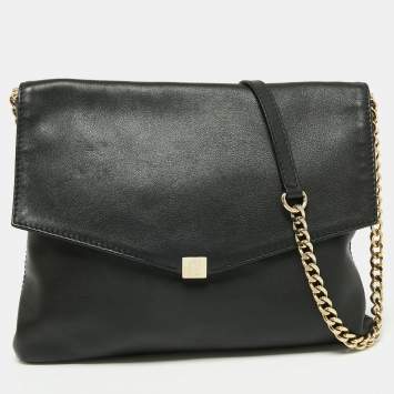 Pre Owned CH Carolina Herrera Black Leather Envelope Shoulder Bag